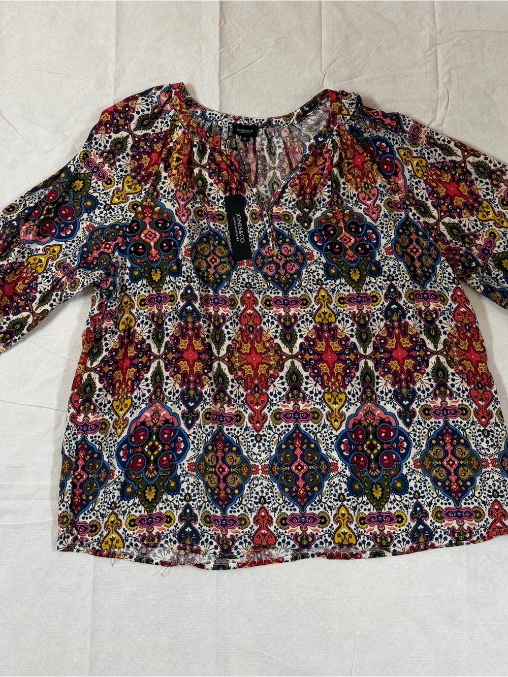 Jones & Co. Vibrant Medallion Boho Peasant Blouse NWT Size 1x